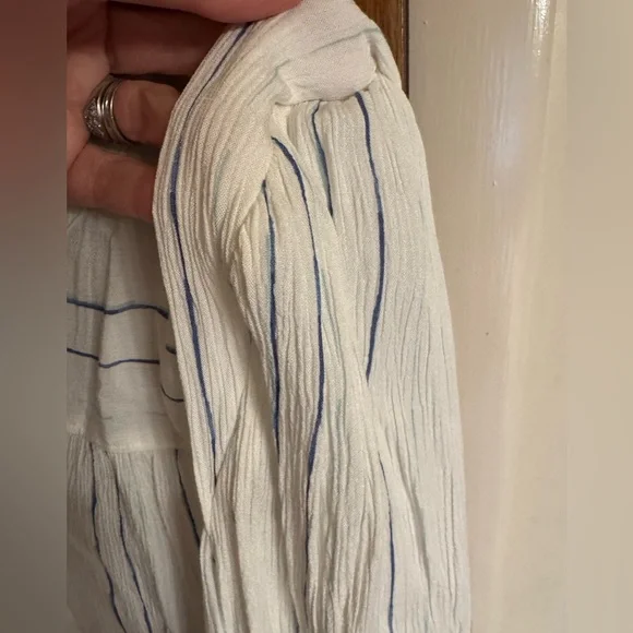 NWOT, size XXL a.n.a. long sleeve white button down blouse with blue stripes - Picture 12 of 14